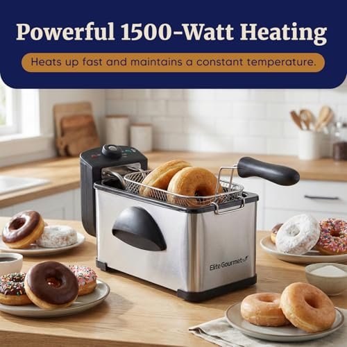 Elite Gourmet EDF2100 Immersion Deep Fryer, Removable Basket, 2 Qt