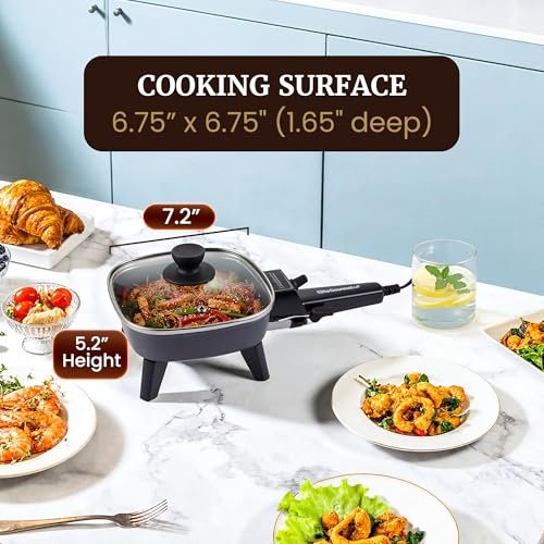 Elite Gourmet EFS059 Personal Compact Electric Skillet, 7" 600W, Black