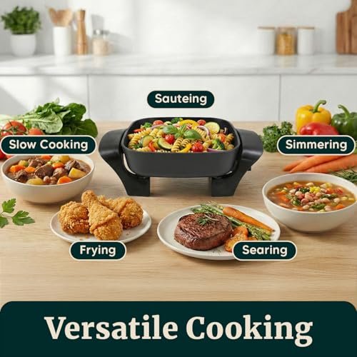 Elite Gourmet EG808 Compact Non-Stick Electric Skillet, 8"x8" 2.5Qt, Black