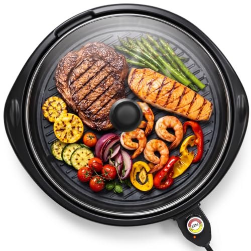 Elite Gourmet EMG-980BX Indoor Electric Round Grill, Non-Stick, 14" Black