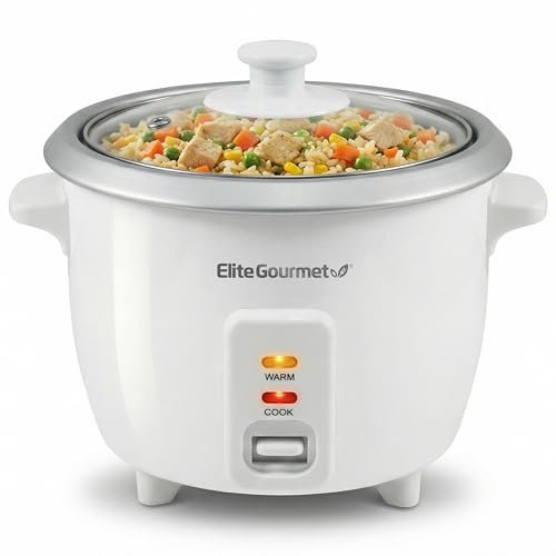 Elite Gourmet ERC-003X Rice Cooker, Keep Warm, White, 6 Cups Cooked