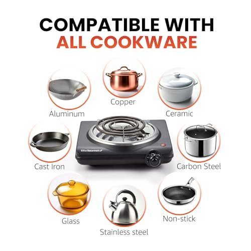 Elite Gourmet ESB100B Single Coiled Burner Hot Plate, Countertop, Black