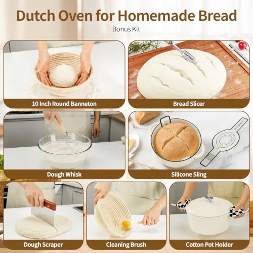 Enameled Cast Iron Dutch Oven pot 6.5 QT with Lid for Bread Baking