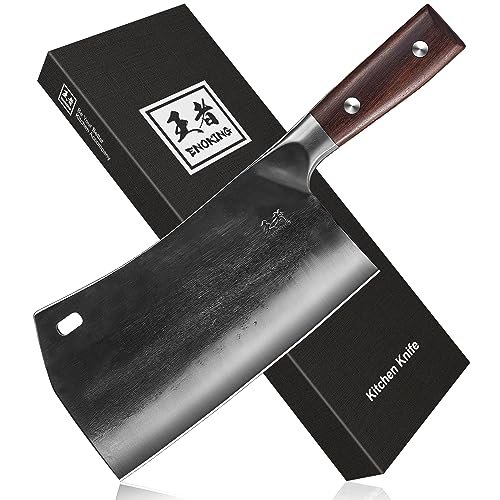 ENOKING 7.5″ Cleaver Knife, Chef’s Knives – Hand Forged, German High Carbon Stainless Steel Butcher Knife with Full Tang Handle for Home Kitchen & Restaurant