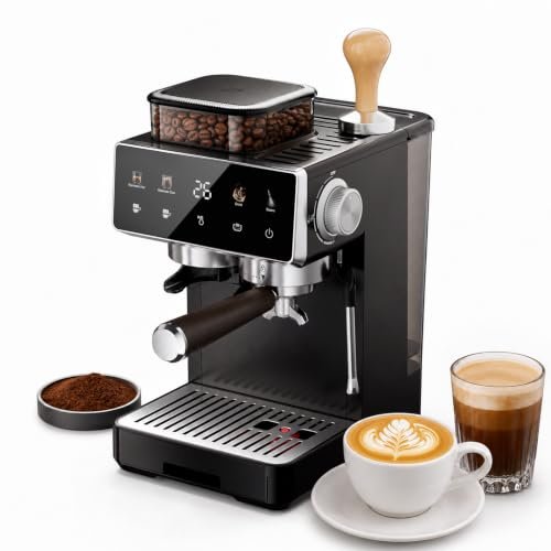 Espresso Machine with Grinder & Steam Milk Frother,Semi-Automatic Espresso Maker,Coffee Espresso Machine,Coffee Maker for Home-Cappuccino,Latte,Americano & Cold Brew ,Ideal Gift for Men & WomenοΌblackοΌ