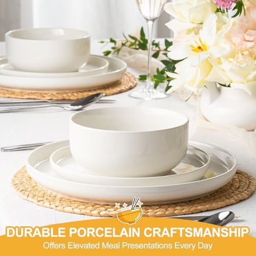 EWFEN Plates and Bowls Sets, 12 Pieces Ceramic Dinnerware Set for 4, Stoneware Dishware Dishes Set, Scratch Resistant Dishes Set, Dishwasher & Microwave Safe, White
