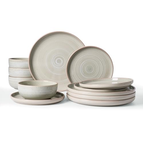 Famiware Meteor 12-Piece Stoneware Dinnerware Set, Matcha Green
