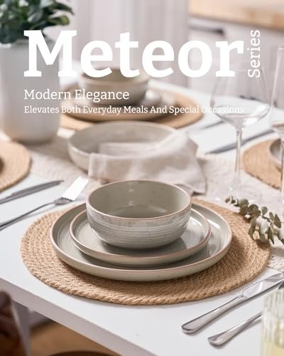 Famiware Meteor 12-Piece Stoneware Dinnerware Set, Matcha Green
