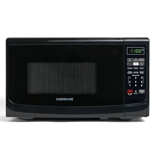 Farberware 0.7 Cu. Ft. Countertop Microwave Oven – 700 Watts Power, Auto Cook Settings, Defrost, Easy Clean and Child Safety Lock - Black