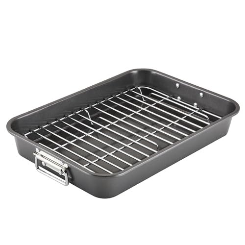 Farberware Bakeware Nonstick Roaster, Roasting Pan with Rack, Gray