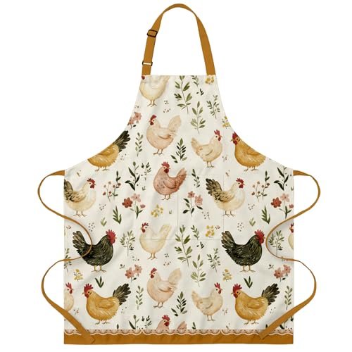 Farmhouse Chicken Apron Gift for Women,Hostess,Rustic Country Kitchen Apron with 2 Pockets Adjustable, Chicken Lover Apron for Cooking Baking Gardening, BIrthday Mothers Day Gift for Mom Grandma Wife