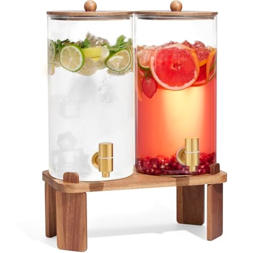 FavorFlavor 1.5 Gallon Drink Dispenser: 2P Glass Dispenser w/Wood Stand