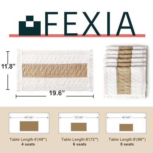 FEXIA Boho Placemats Set of 6, Macrame Table Mats Farmhouse Dining Decor