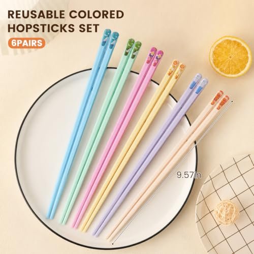 Fiberglass Chopsticks, Reusable Non-Slip, 9.57in 6 Pairs