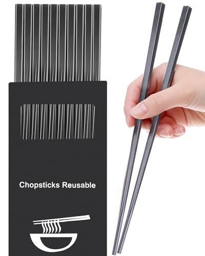 Fiberglass Chopsticks Set, 9.5 Inch, Pure Black, 5 Pairs