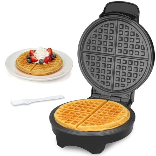 FineMade 7 Inches Round Classic Waffle Maker Machine, Mini Waffle Maker, Non-stick Waffle Irons, Thin Waffle Maker Crispy, Black