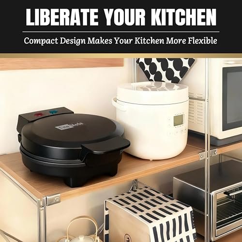 FineMade 7 Inches Round Classic Waffle Maker Machine, Mini Waffle Maker, Non-stick Waffle Irons, Thin Waffle Maker Crispy, Black