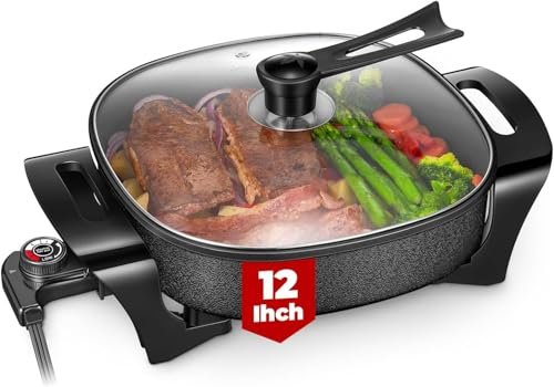 FOHERE 12 Inch Deep Non Stick Electric Skillet, Electric Frying Pan