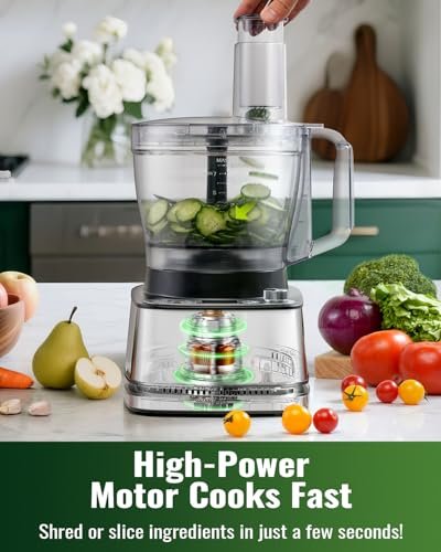 Food Processor, 4 Programs & Pulse,1000W Max Power,12 Cups Total Volume for Slicing, Mincing, Dicing, Shredding, Puree, Dough and Vegetable Chopper Clean Bowl Scraper, Stainless Steel