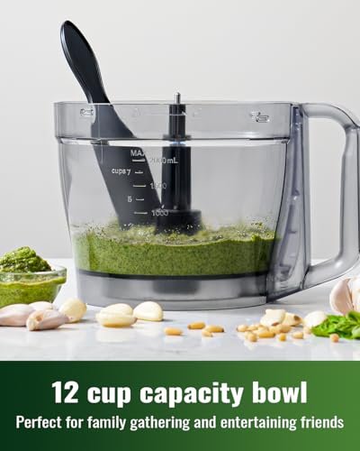 Food Processor, 4 Programs & Pulse,1000W Max Power,12 Cups Total Volume for Slicing, Mincing, Dicing, Shredding, Puree, Dough and Vegetable Chopper Clean Bowl Scraper, Stainless Steel