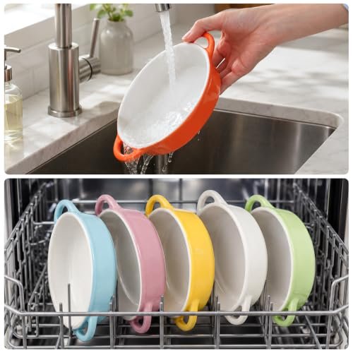 Foraineam 6 Colors Oval Porcelain Ramekins 10 oz Oven Safe Creme Brulee Souffle Baking Ramekin Dishes Bowl with Double Handles
