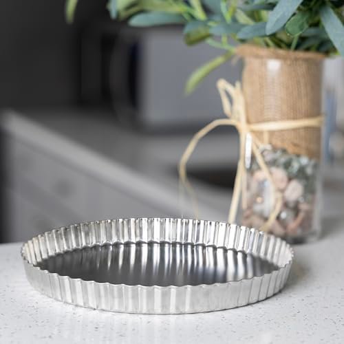 Fox Run Stainless Steel Tart and Quiche Baking Pan, 9.5" Round Fluted Edge Tart Pan