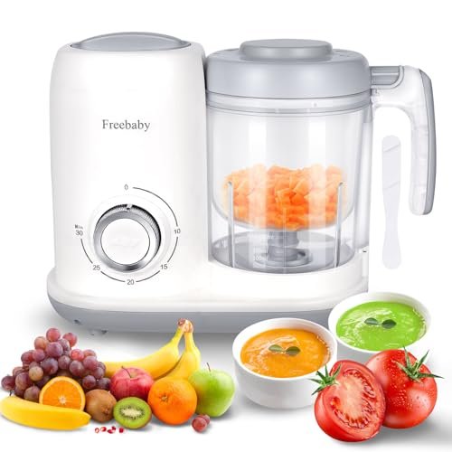 Freebaby 4 in 1 Baby Food Maker and Steamer, One Step Baby Food Processor and Puree Blender, 400ml Big Capacity, Dishwasher Safe Steam Basket, BPA-Free