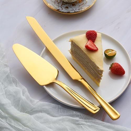 GoGeiLi Gold Stainless Steel Wedding Cake Cutting Set