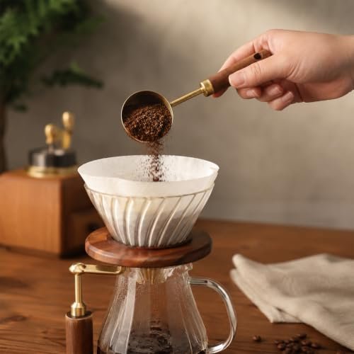 Gold Coffee Scoop 15ml, 2 Pcs Stainless Steel Vintage Coffee Measuring Scoop with Wooden Handle for Scooping, Measuring