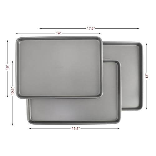 GoodCook Everyday Nonstick Baking Sheet Set, 3 Pack Includes Small (13×9) Medium (15×1) and Large (17×11) Pans Carbon Steel Construction Cookie Sheets Bakeware Set, Gray