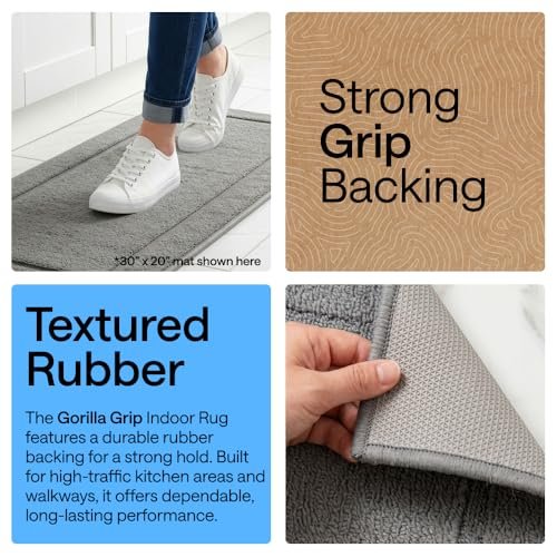 GORILLA GRIP Kitchen Rug, Soft Comfortable Floor Mat, 24x20, Gray