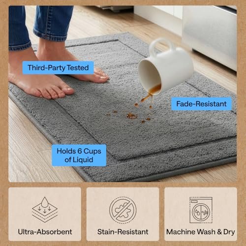 GORILLA GRIP Kitchen Rug, Soft Comfortable Floor Mat, 24x20, Gray