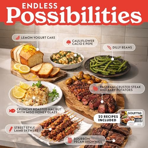 Gourmia Toaster Oven Air Fryer - 4 Slice Capacity, Single Door, Digital Display, Air Fry, Toast & Dehydrate, Convection Cooking, Fits 8” Pizza, 3 Rack Positions, Dishwasher-Safe Trays, Stainless Steel