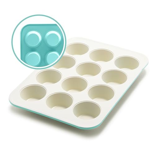 GreenLife 12 Cup Ceramic Nonstick Muffin Pan, Turquoise
