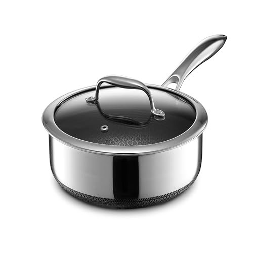 HexClad 3QT Hybrid Nonstick Saucier with Lid, Induction Ready