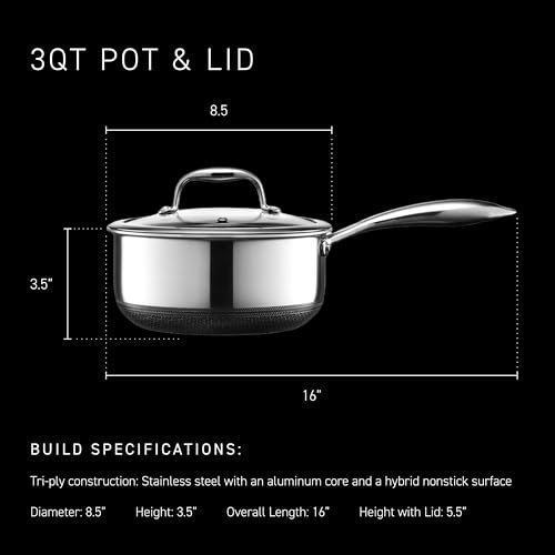 HexClad 3QT Hybrid Nonstick Saucier with Lid, Induction Ready