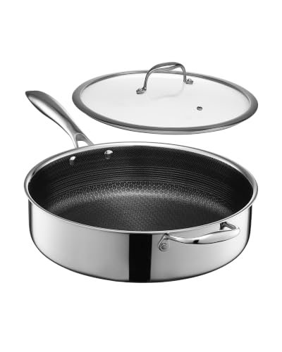 HexClad 5.5 Qt Hybrid Nonstick Deep Sauté Frying Pan & Lid, Induction Ready