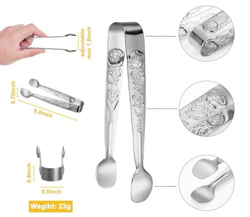 HINMAY 6PCS Mini Serving Tongs 5-Inch Small Sugar Tongs (Silver)