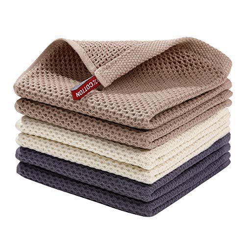 Homaxy 100% Cotton Waffle Weave Kitchen Dish Cloths 6-Pack, Mixed Color