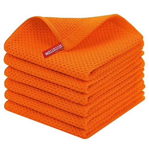Homaxy 100% Cotton Waffle Weave Kitchen Dish Cloths 6-Pack, Orange