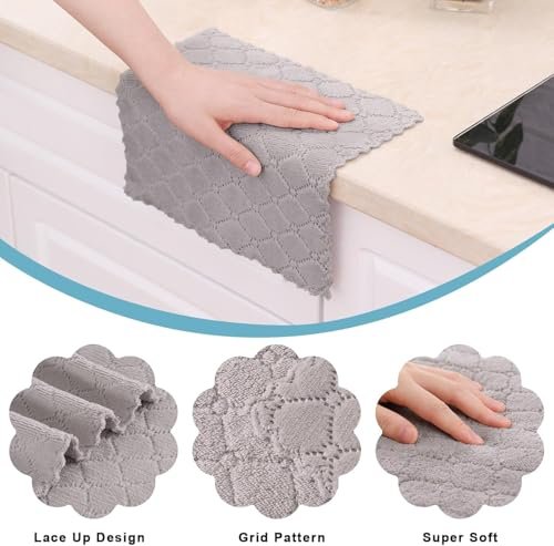 Homaxy 12 Pack Super Soft & Absorbent Dish Cloths, 10" x 10", Grey