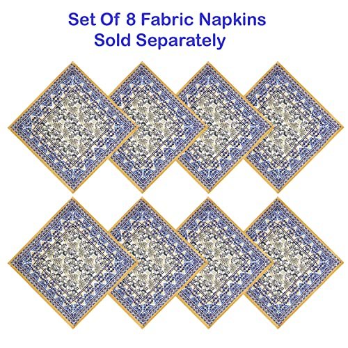 Home Bargains Plus Rectangle Fabric Tablecloth, 60 x 84 Inch, Allure Yellow and Blue Floral Bordered Print, Indoor Outdoor Stain and Water Resistant Table Cloth, Provence French Country
