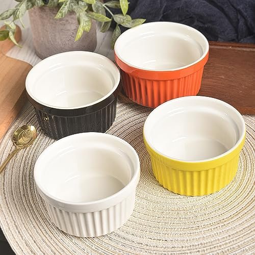 homEdge Porcelain Ramekins Set, 240 ml / 8 Fl Ounces Ice Cream Bowl, Creme Brûlée Ramekins Soufflé Cup for Baking, Set of 6 Black