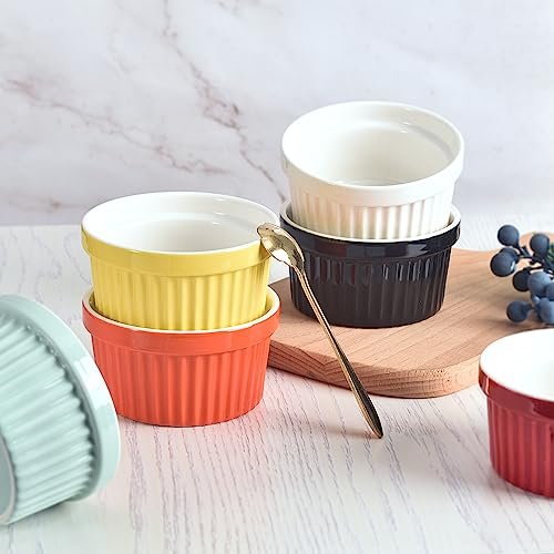 homEdge Porcelain Ramekins Set, 240 ml / 8 Fl Ounces Ice Cream Bowl, Creme Brûlée Ramekins Soufflé Cup for Baking, Set of 6 Black