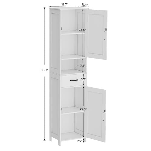 Homhedy 67" H Tall Bathroom Storage Cabinet with Barn Doors and Drawer