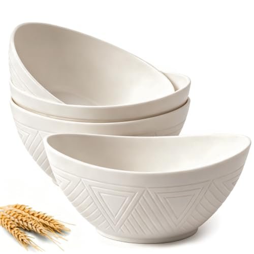 Homienly 9.6 inch Serving Bowls, Large Serving Dishes for Wedding Parties, 60 Oz for Salad, Side Dishes, Pasta, Oval Shape, Microwave & Dishwasher Safe, Set of 4, White