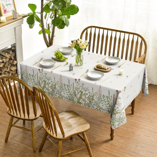 Horaldaily Spring Summer Tablecloth 60x120 Inch Rectangular, Wild Flowers Floral Table Cover for Party Picnic Dinner Decor