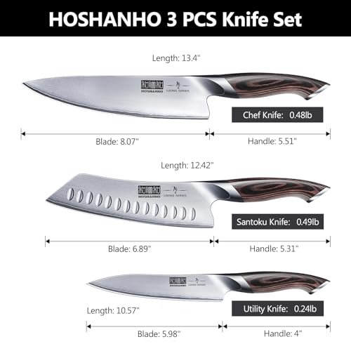 HOSHANHO 3 Pieces Knife Set, Professional Japanese Kitchen Knife Set