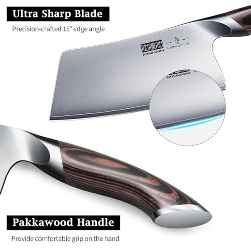HOSHANHO Cleaver Knife 7 Inch, Ultra Sharp Vegetable Meat Chopper Knife