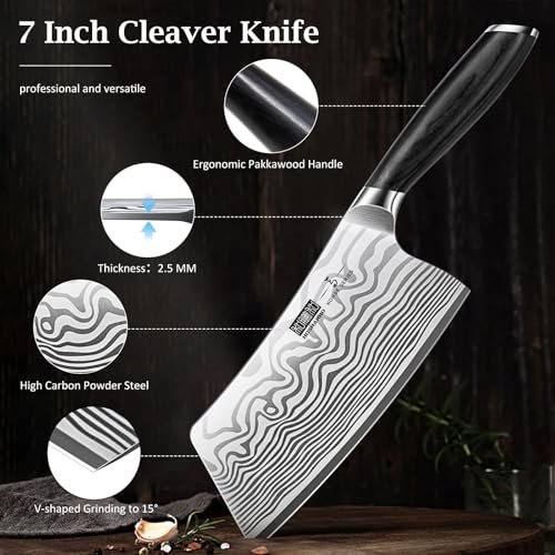 HOSHANHO Cleaver Knife 7", Razor Sharp Powder Steel Kitchen Meat Cleaver